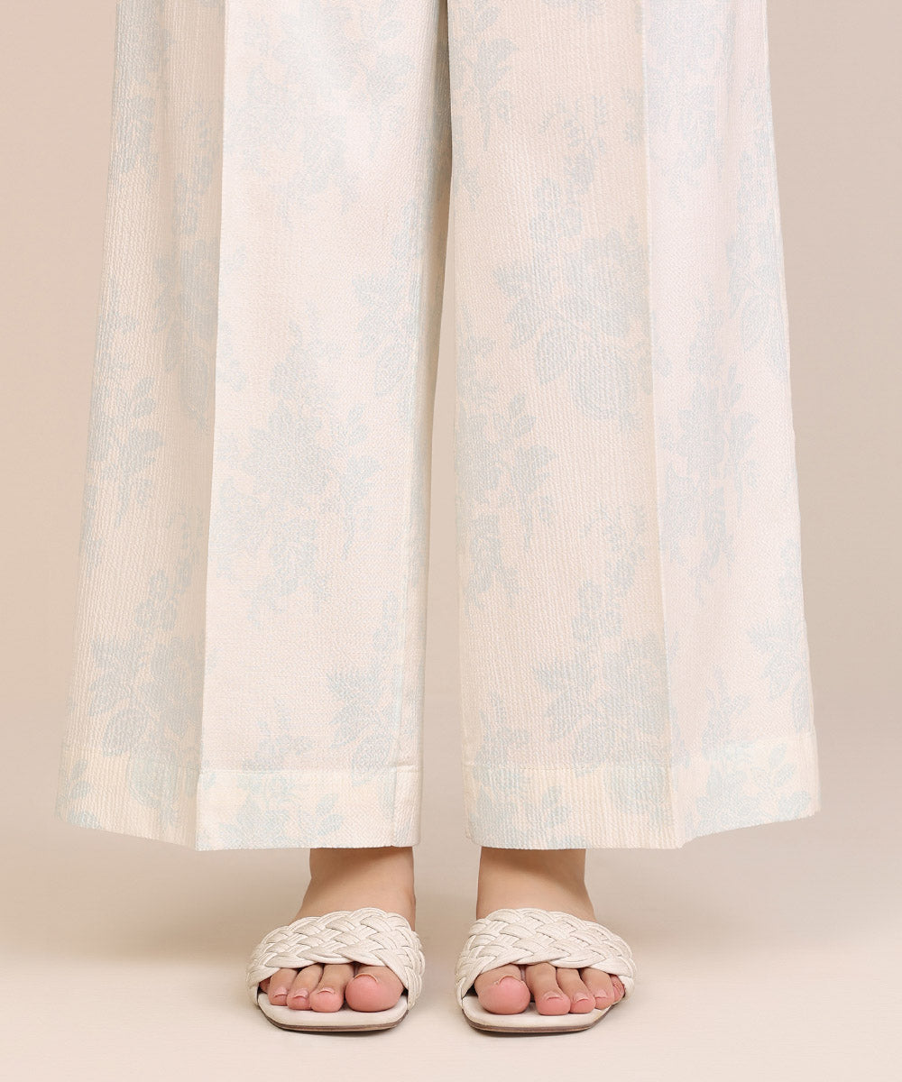 Women's Pret Seersucker Off White Printed Culottes