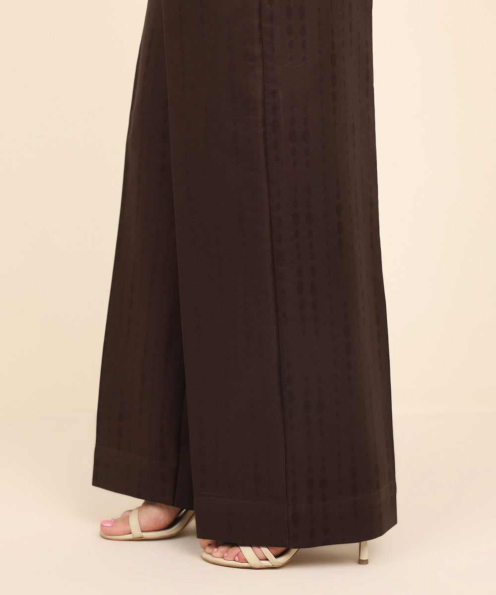 Women's Pret Cotton Jacquard Brown Solid Culottes