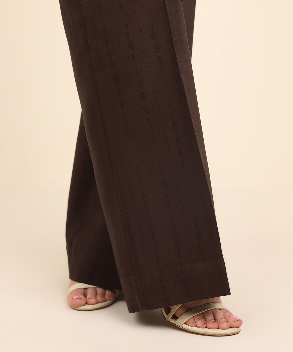 Women's Pret Cotton Jacquard Brown Solid Culottes