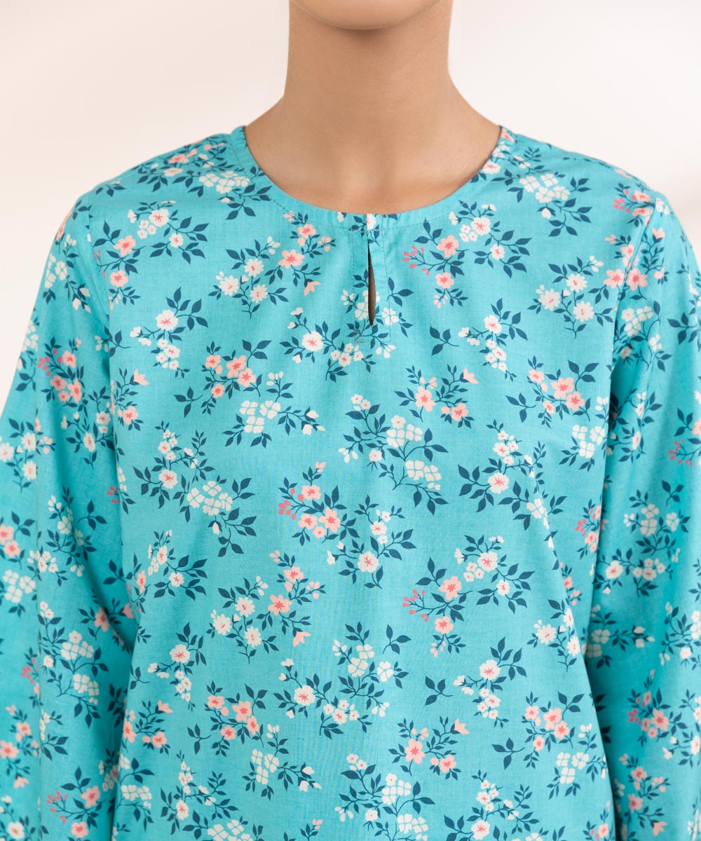 Women's Pret Cambric Printed Blue A-Line Shirt