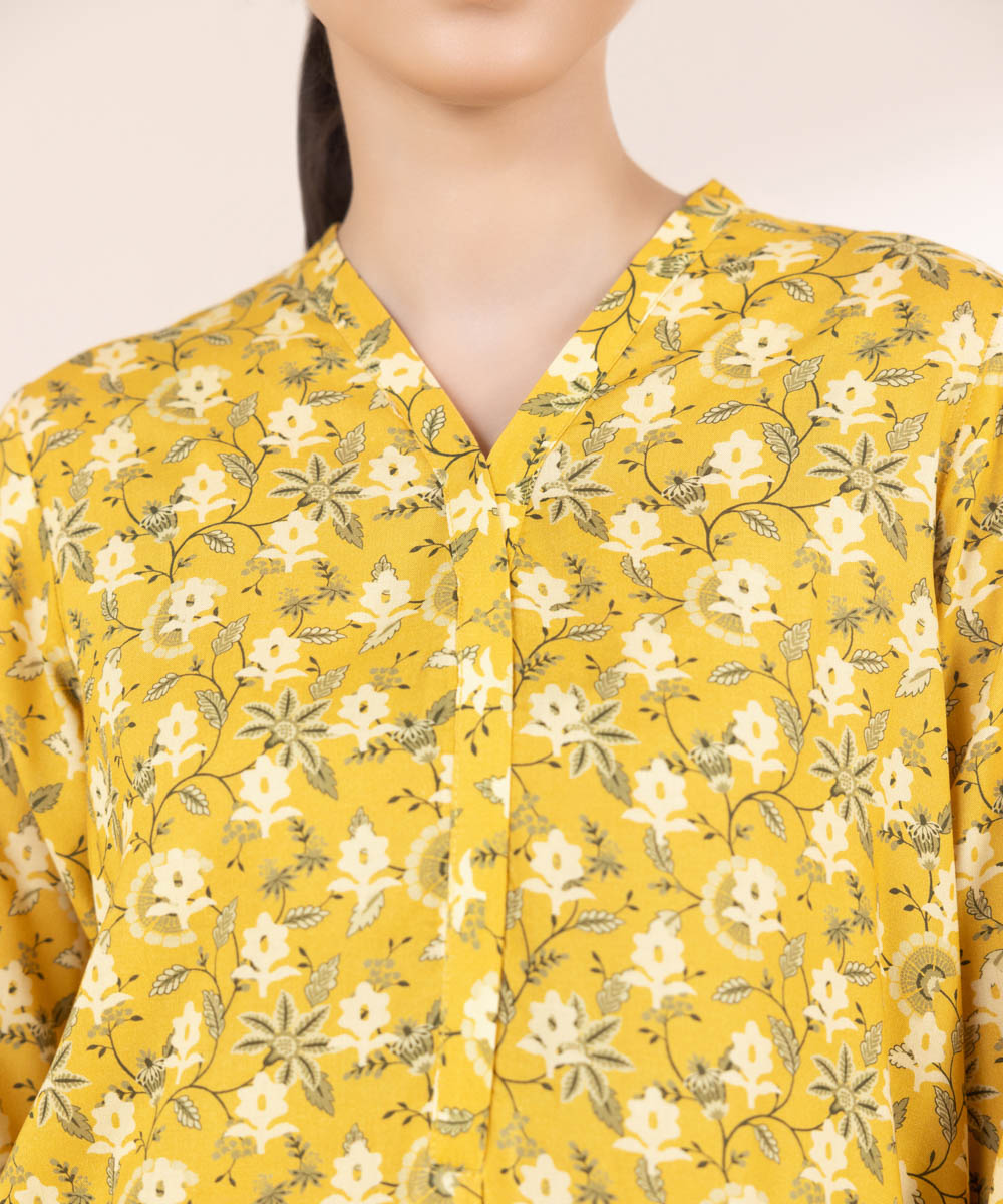 Women's Pret Linen Printed Yellow Straight Shirt