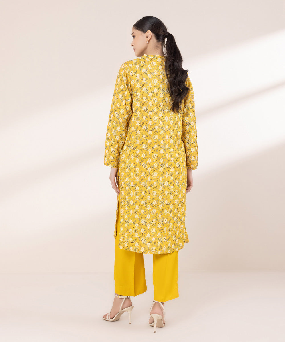 Women's Pret Linen Printed Yellow Straight Shirt