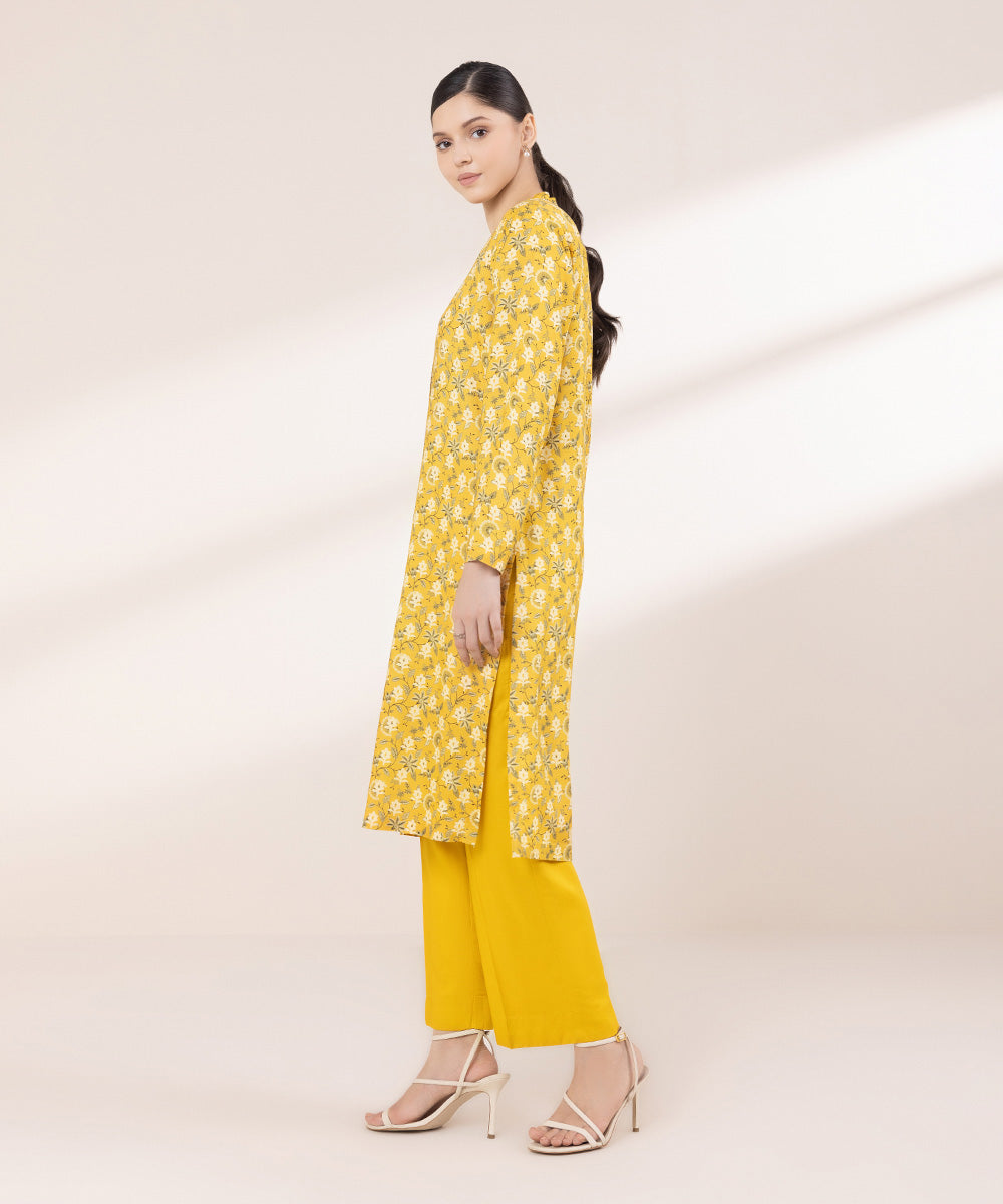 Women's Pret Linen Printed Yellow Straight Shirt