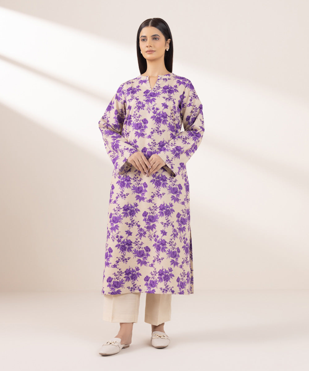 Women's Pret Khaddar Printed Purple A-Line Shirt