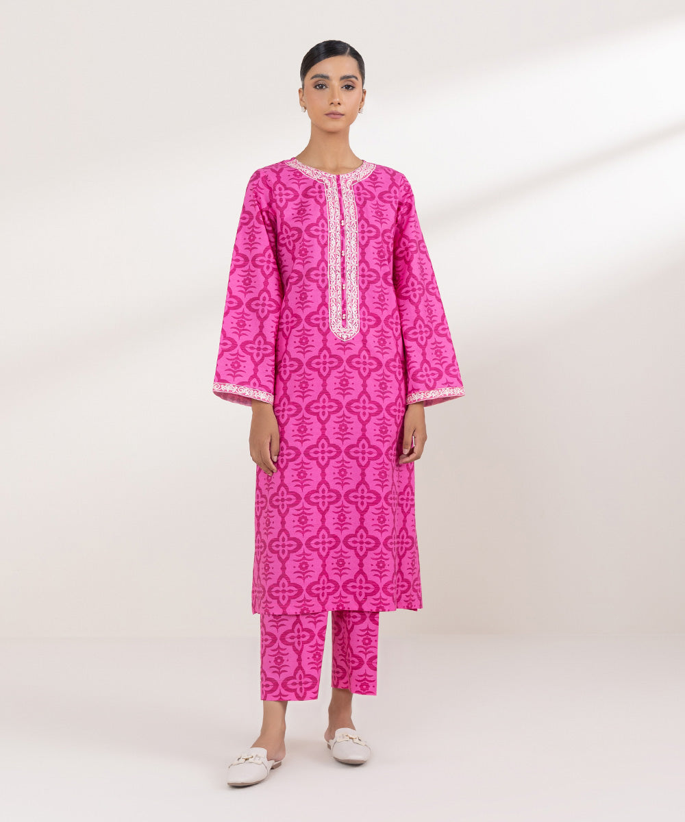 Women's Pret Cambric Embroidered Pink A-Line Shirt