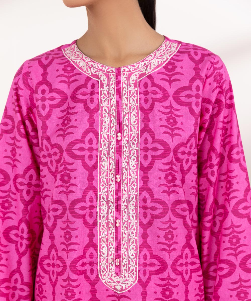 Women's Pret Cambric Embroidered Pink A-Line Shirt