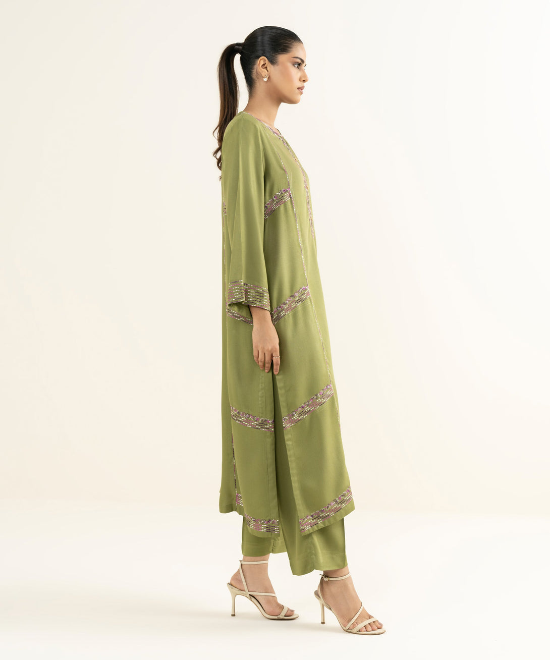 Women's RTW Bedford  Embroidered Green A-Line 2 Piece Suit