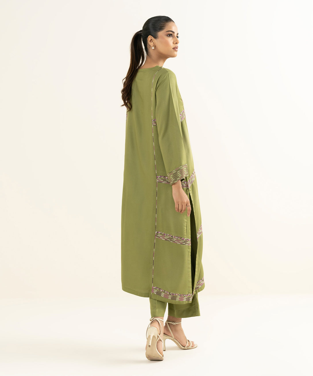 Women's RTW Bedford  Embroidered Green A-Line 2 Piece Suit