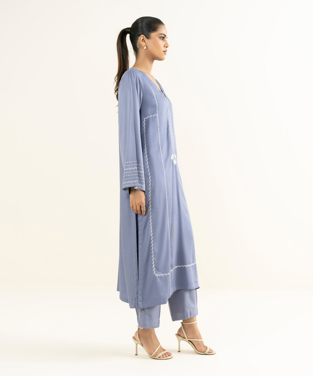 Women's RTW Bedford  Embroidered Blue Straight 2 Piece Suit