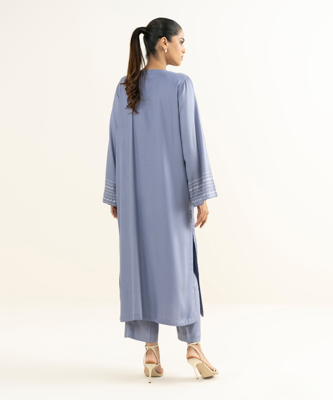 Women's RTW Bedford  Embroidered Blue Straight 2 Piece Suit