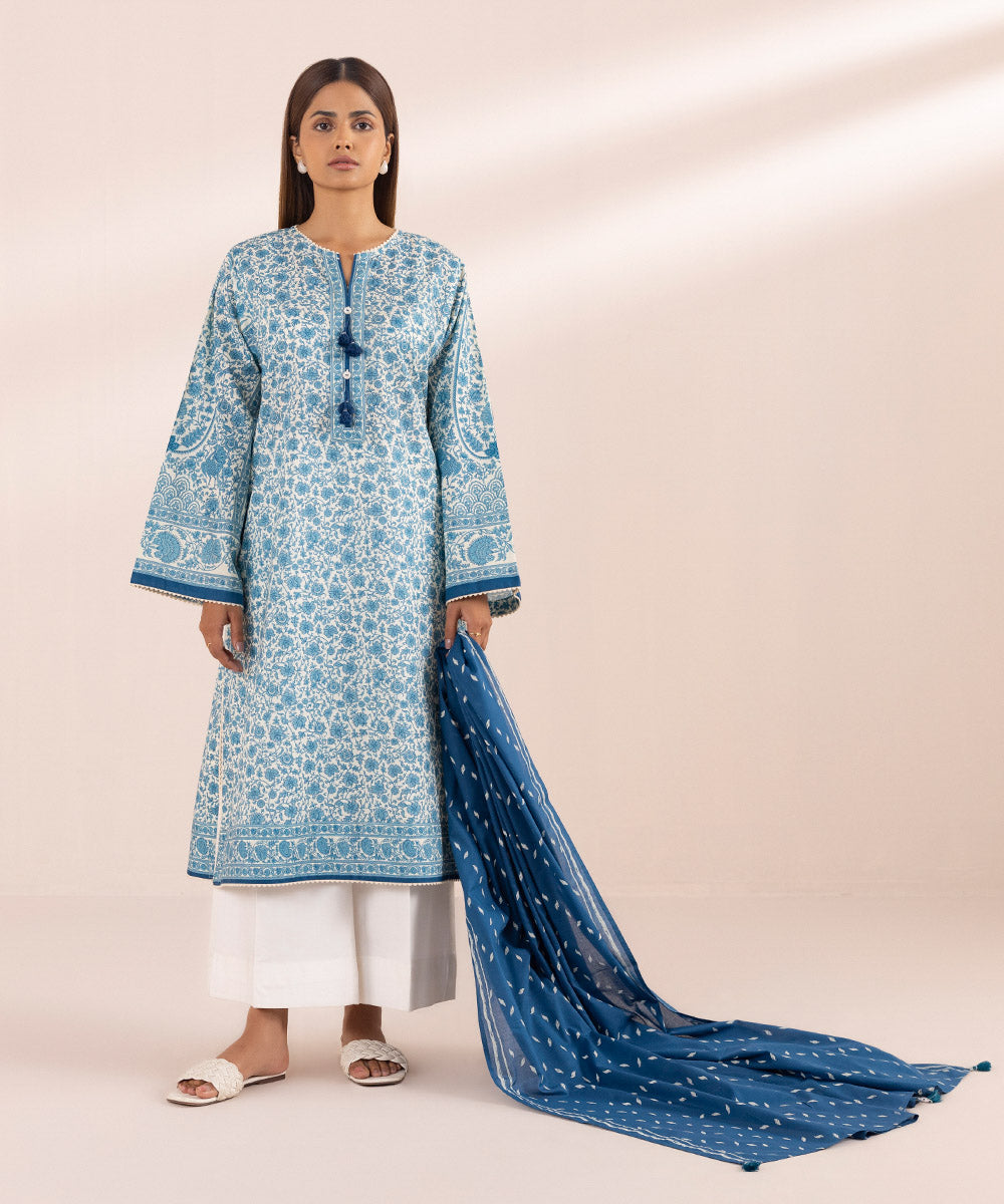 Fine Voile Blue Printed Dupatta