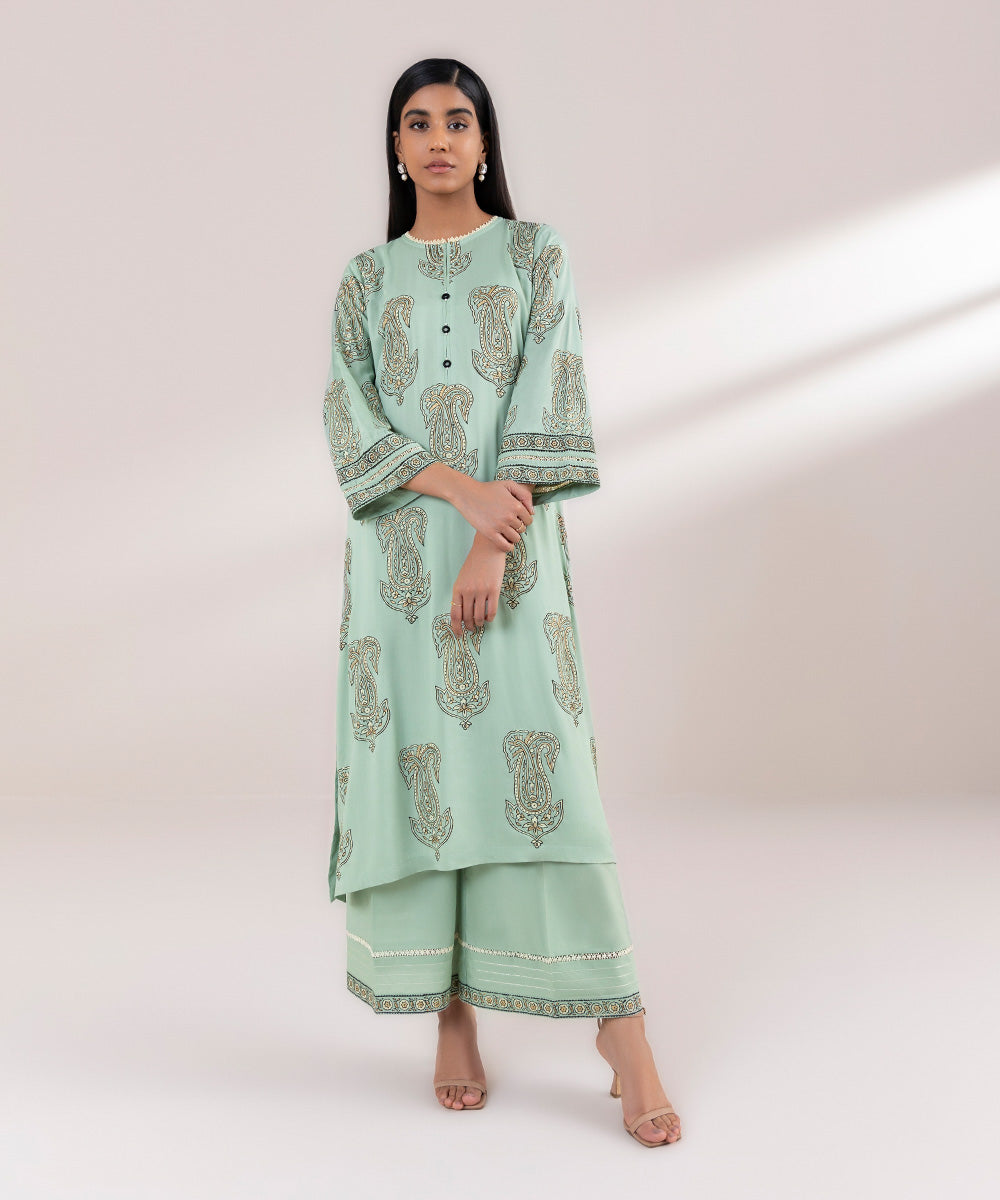 Women's Pret Arabic Lawn Printed Green Straight Shirt