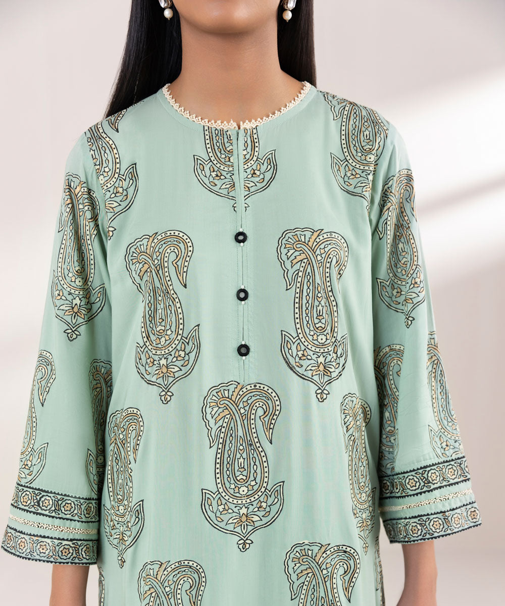 Women's Pret Arabic Lawn Printed Green Straight Shirt