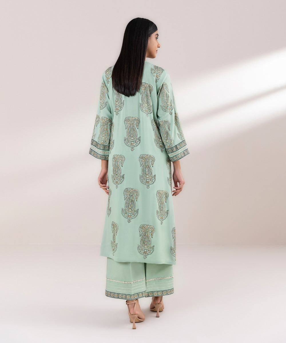 Women's Pret Arabic Lawn Printed Green Straight Shirt