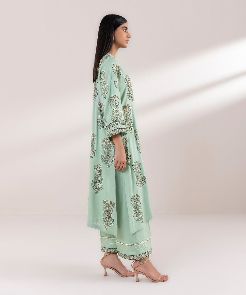 Women's Pret Arabic Lawn Printed Green Straight Shirt