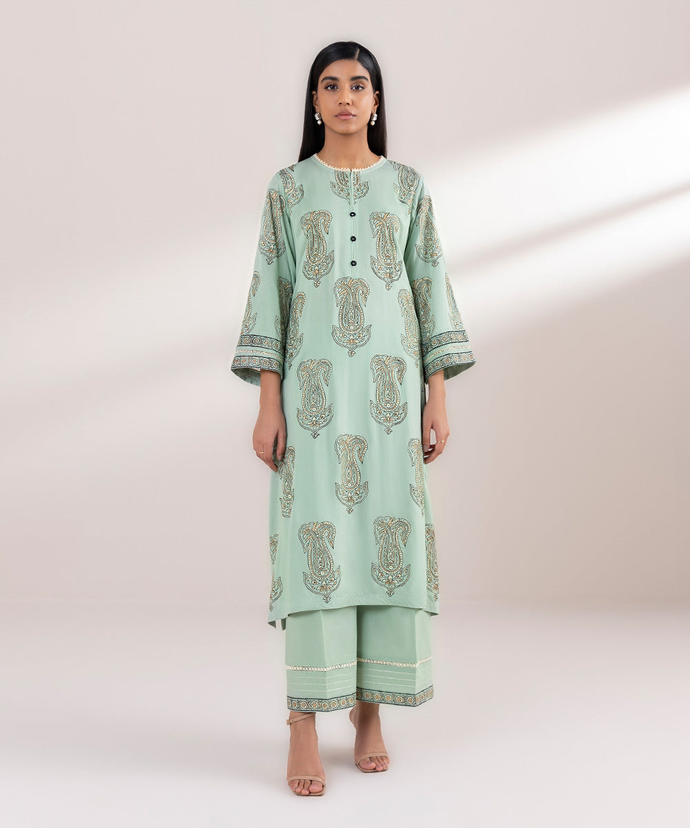 Women's Pret Arabic Lawn Printed Green Straight Shirt