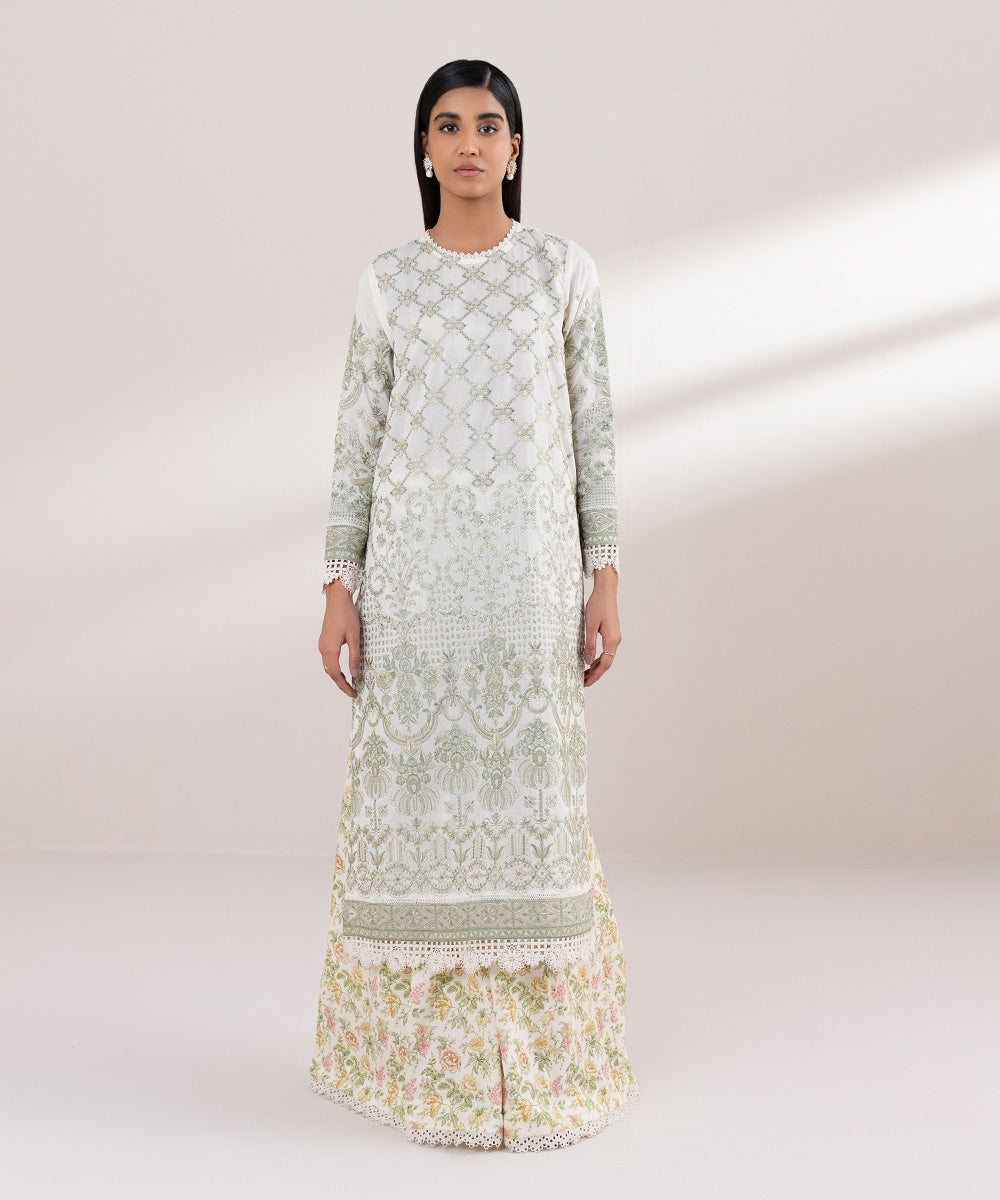 Women's Pret Lawn Embroidered Off White A-Line Shirt