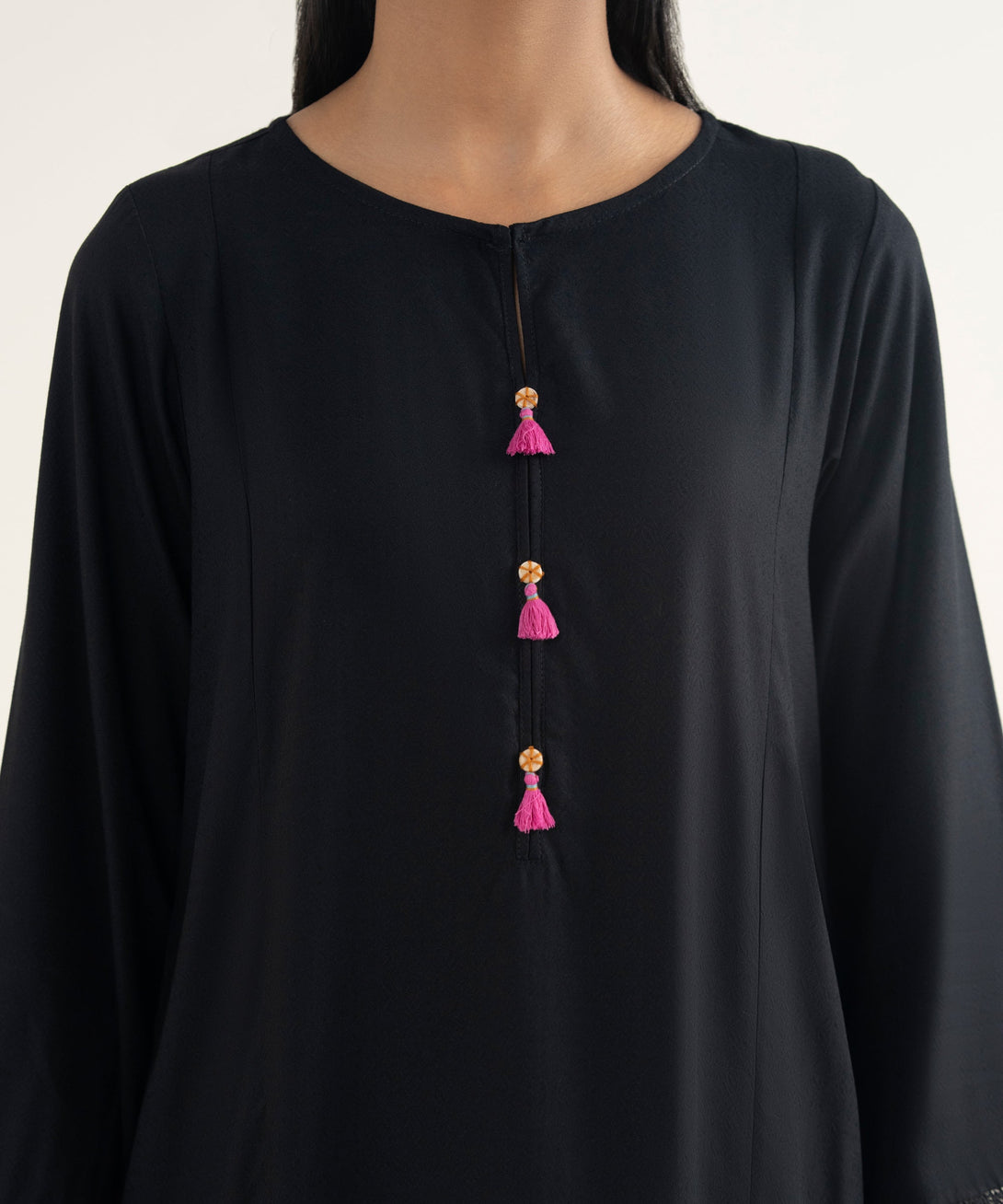 Women's RTW Textured Viscose Solid Black A-Line Shirt