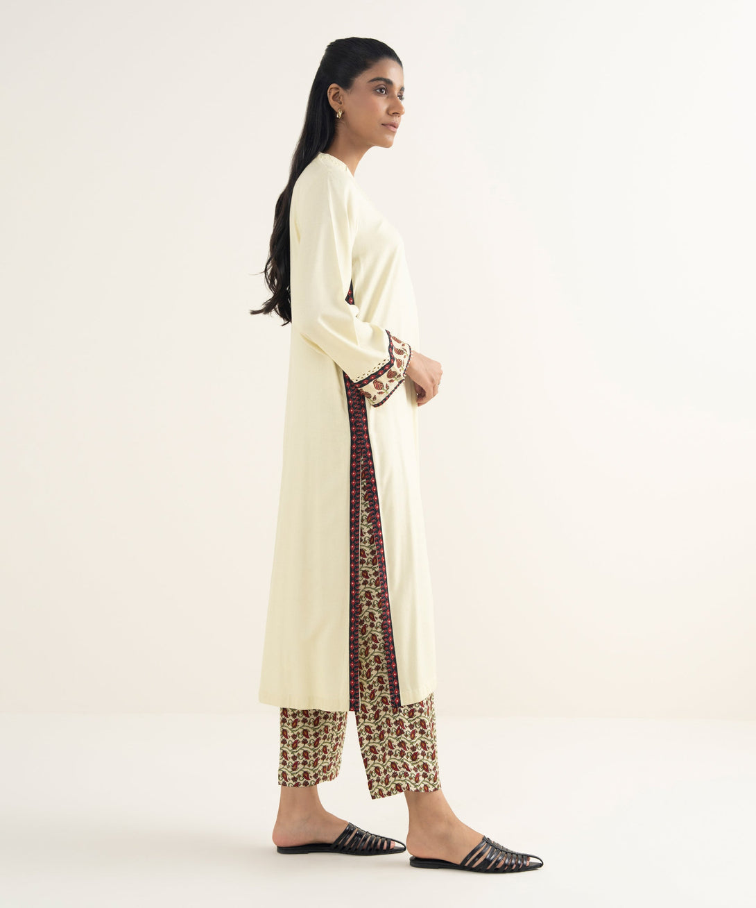 Women's RTW Textured Viscose Solid Off White A-Line Shirt