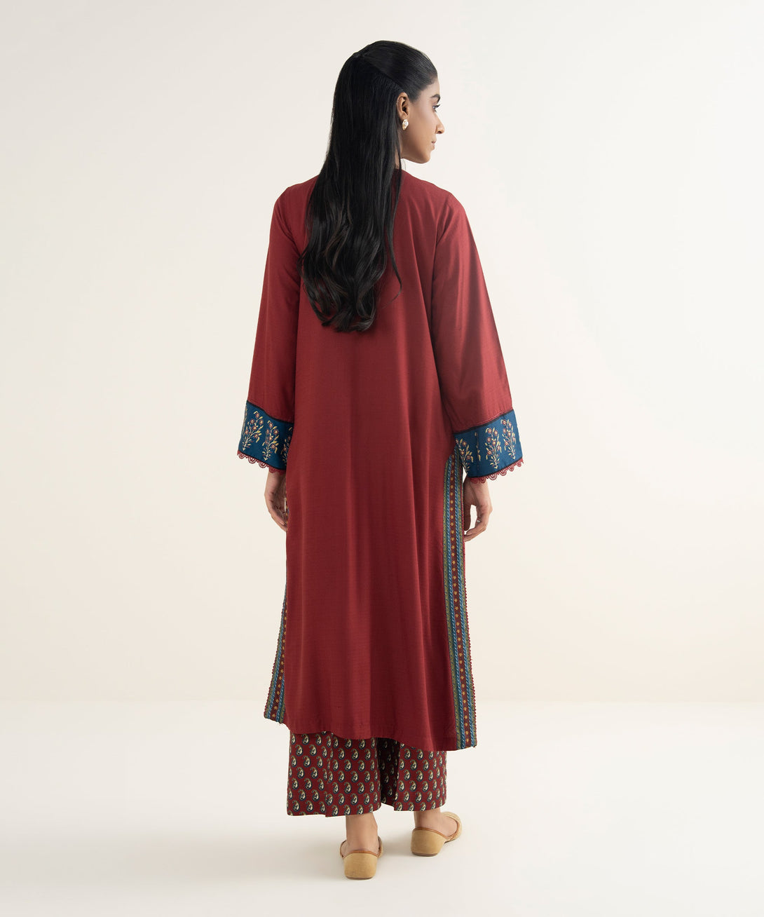 Women's RTW Textured Viscose Solid Maroon Straight Shirt