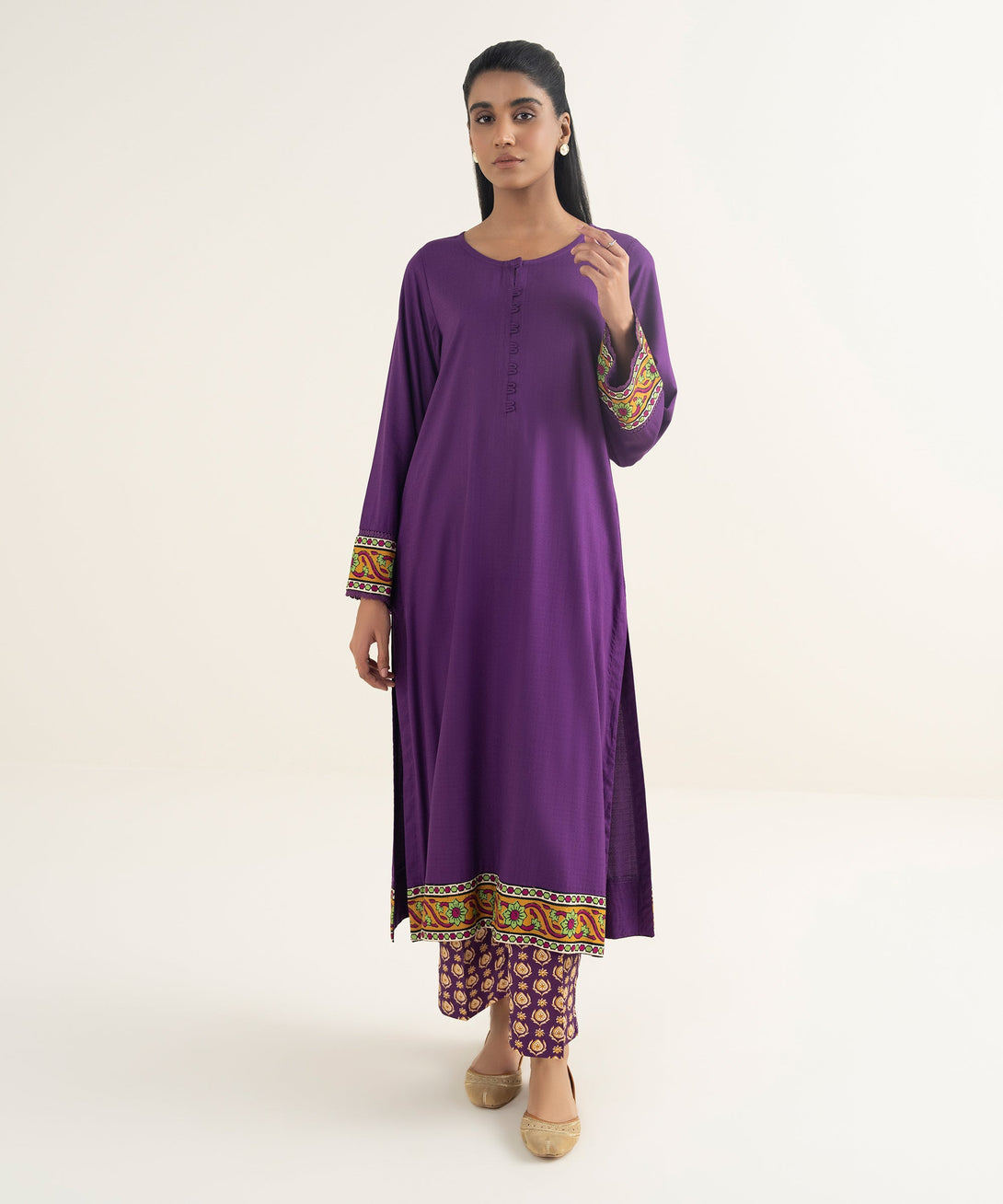 Women's RTW Textured Viscose Solid Purple Straight Shirt