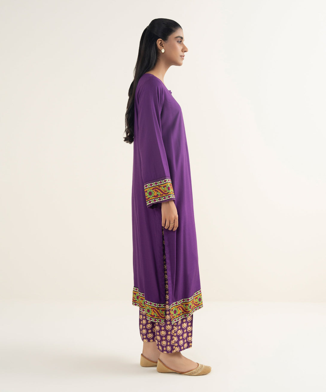 Women's RTW Textured Viscose Solid Purple Straight Shirt