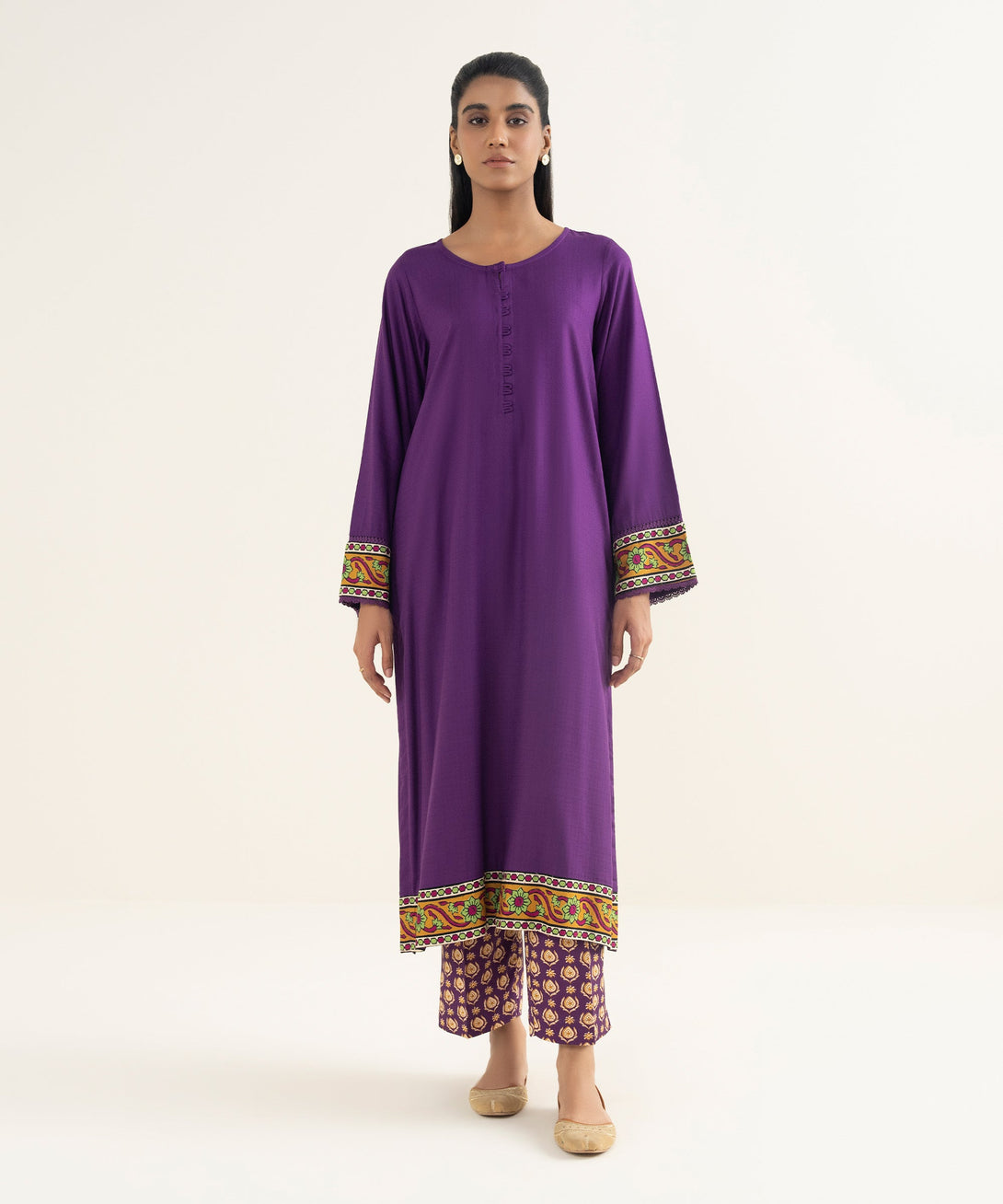 Women's RTW Textured Viscose Solid Purple Straight Shirt