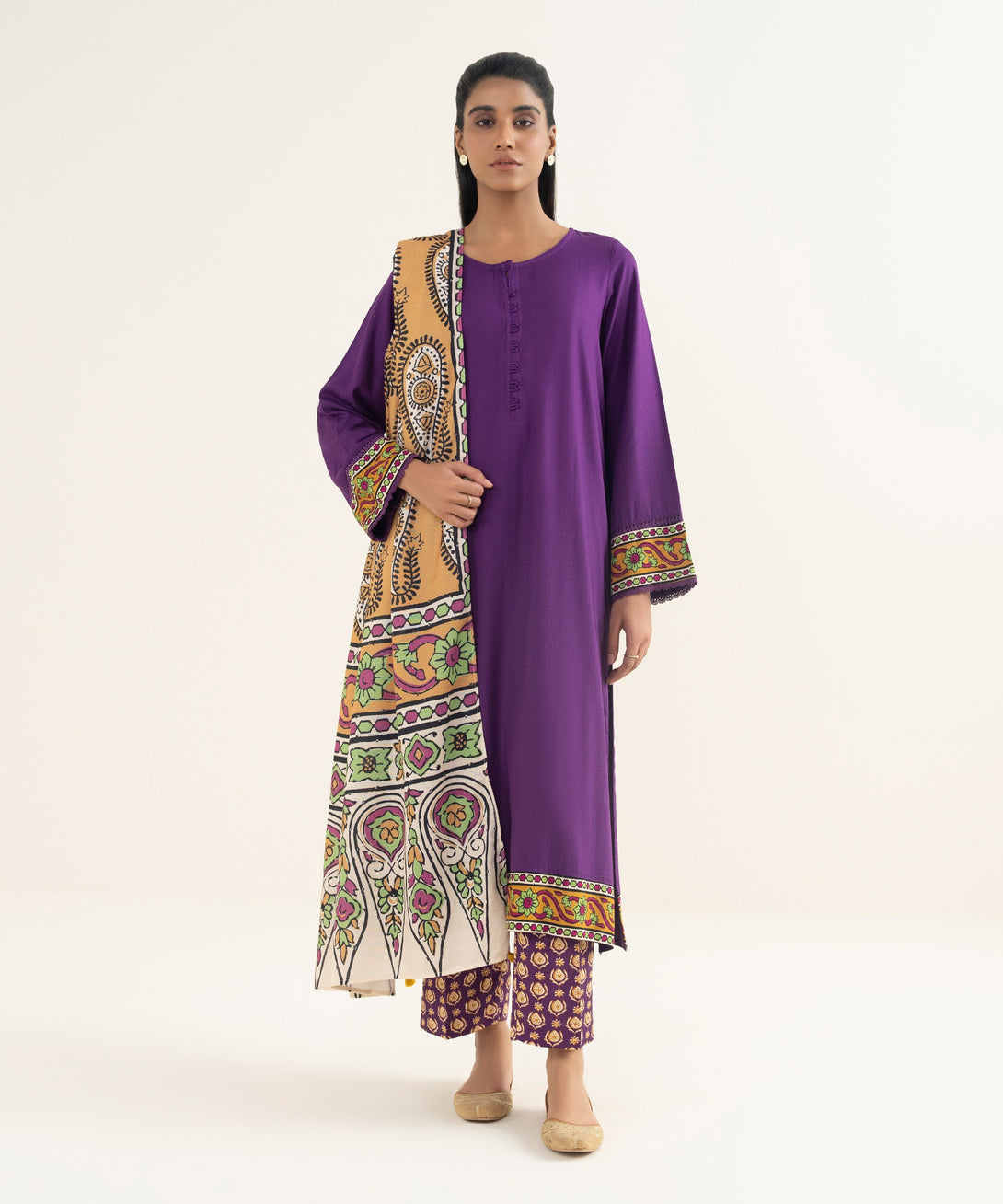 Women's RTW Textured Viscose Solid Purple Straight Shirt