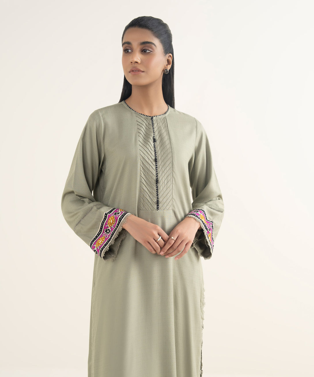 Women's RTW Textured Viscose Solid Grey Straight Shirt