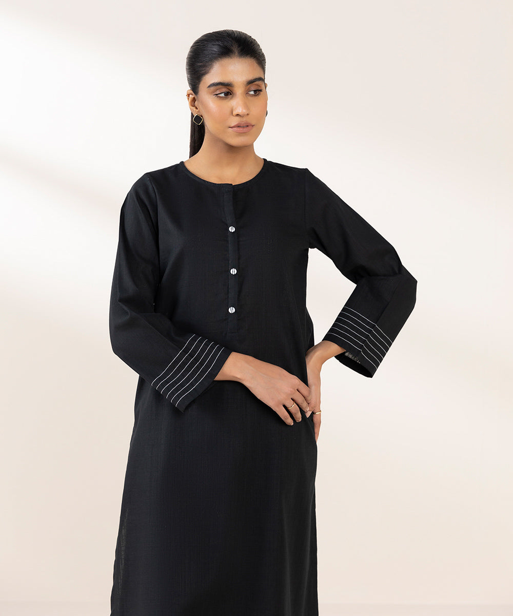 Women's Pret Khaddar Solid Black A-Line Shirt