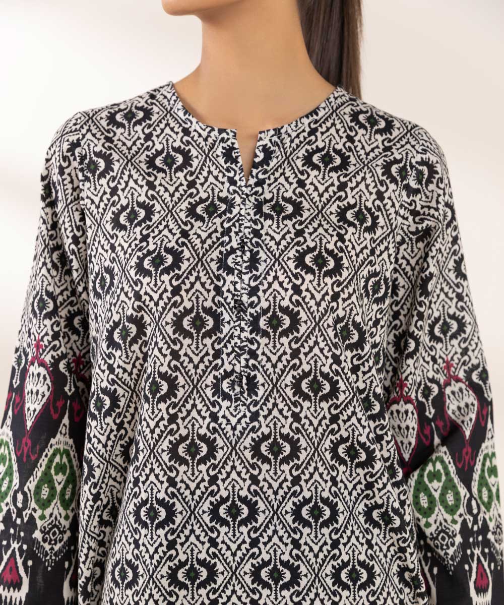 Women's Pret Khaddar Printed Black A-Line Shirt