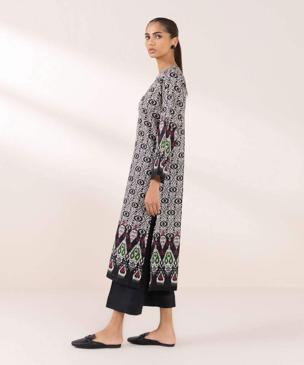 Women's Pret Khaddar Printed Black A-Line Shirt