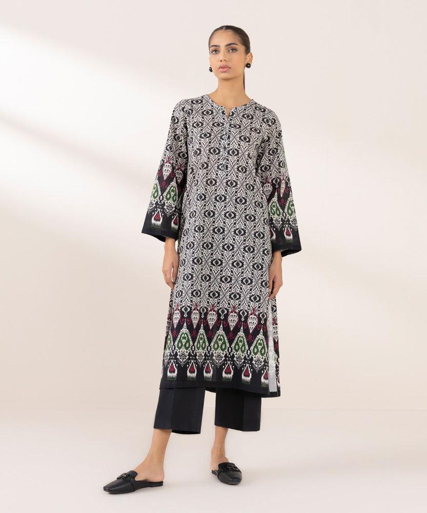 Women's Pret Khaddar Printed Black A-Line Shirt