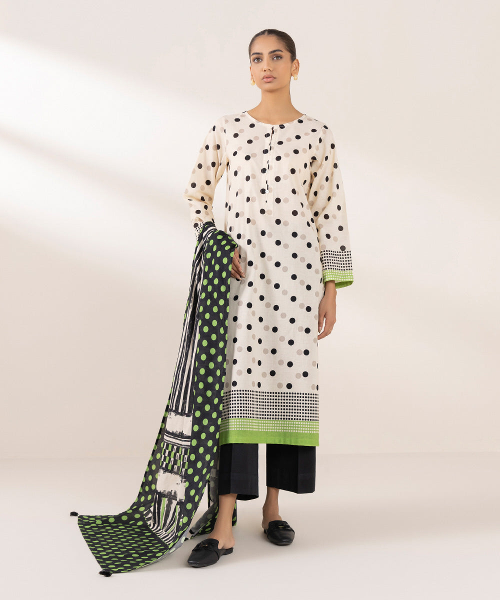 Women's Pret Khaddar Printed Off White A-Line Shirt