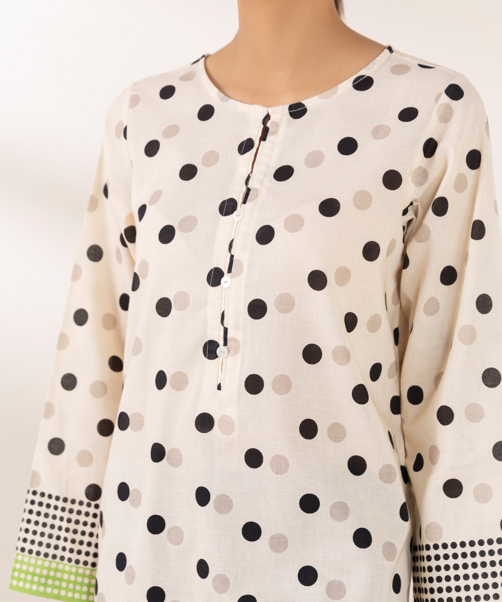 Women's Pret Khaddar Printed Off White A-Line Shirt