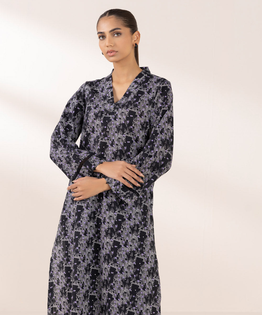 Women's Pret Khaddar Printed Black A-Line Shirt