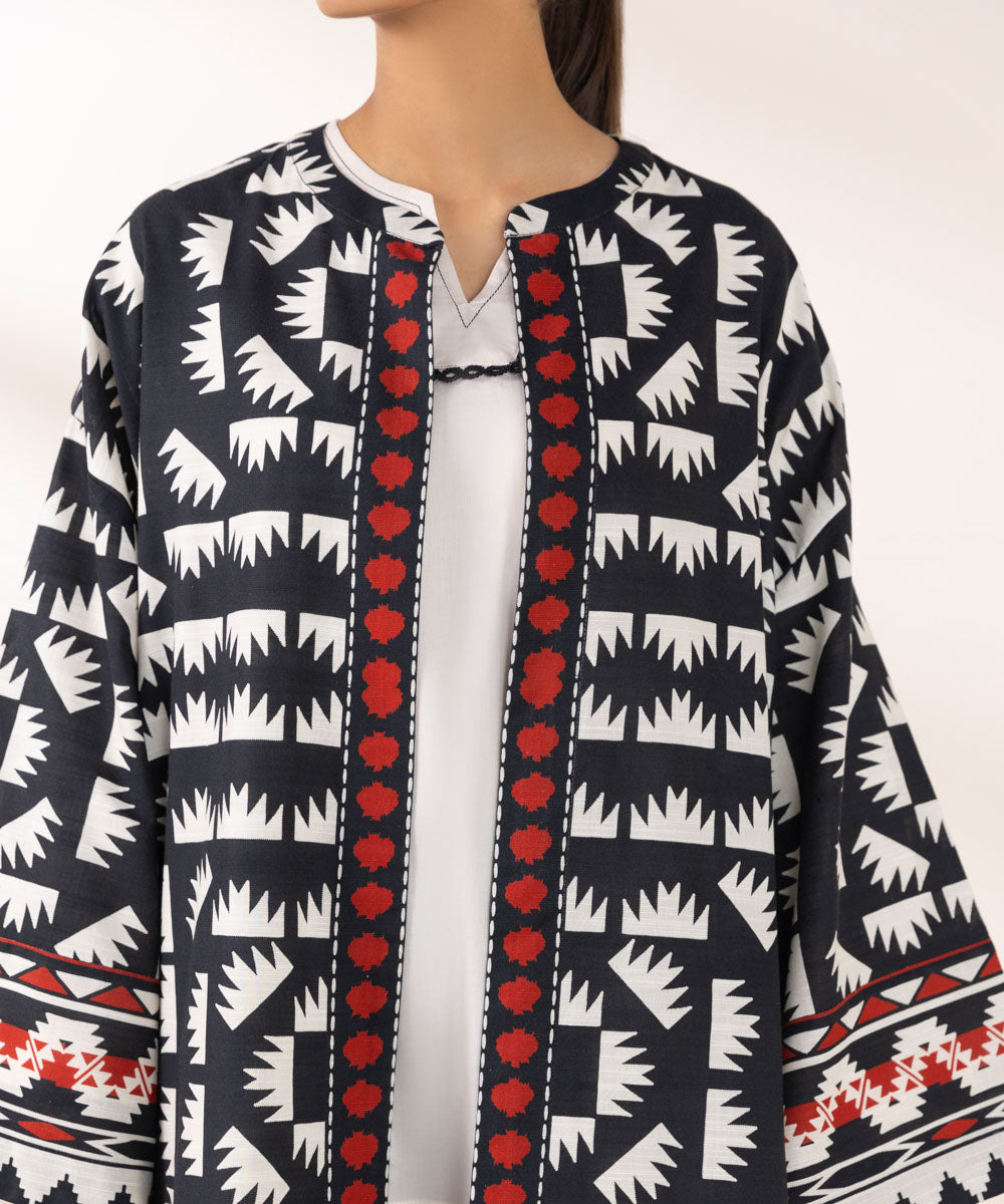 Women's Pret Khaddar Printed Multi Front Open Jacket 