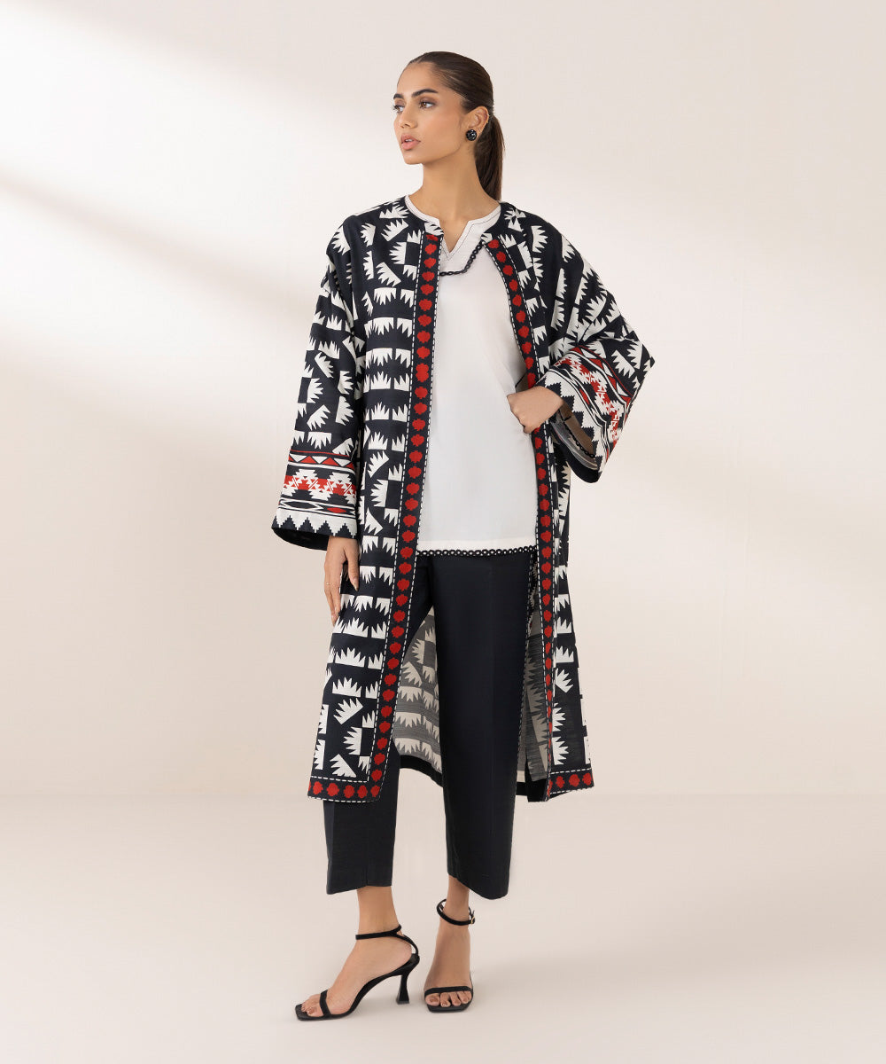 Women's Pret Khaddar Printed Multi Front Open Jacket 