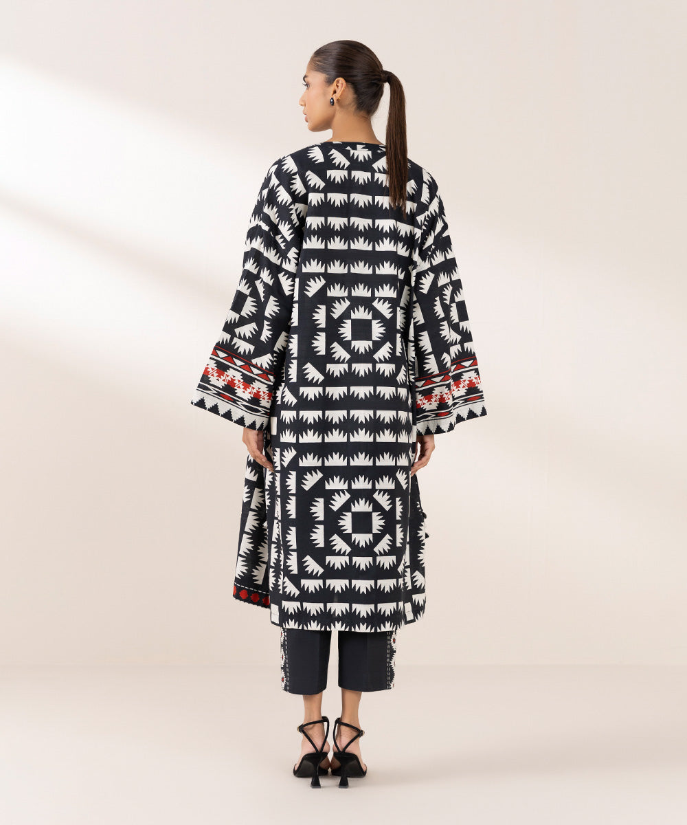 Women's Pret Khaddar Printed Multi Front Open Jacket 