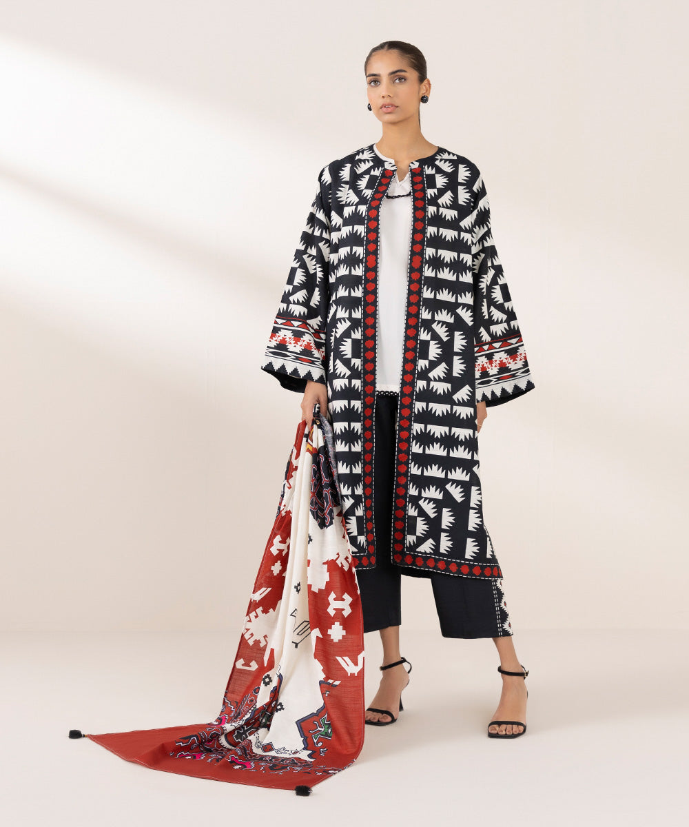 Women's Pret Khaddar Printed Multi Front Open Jacket 