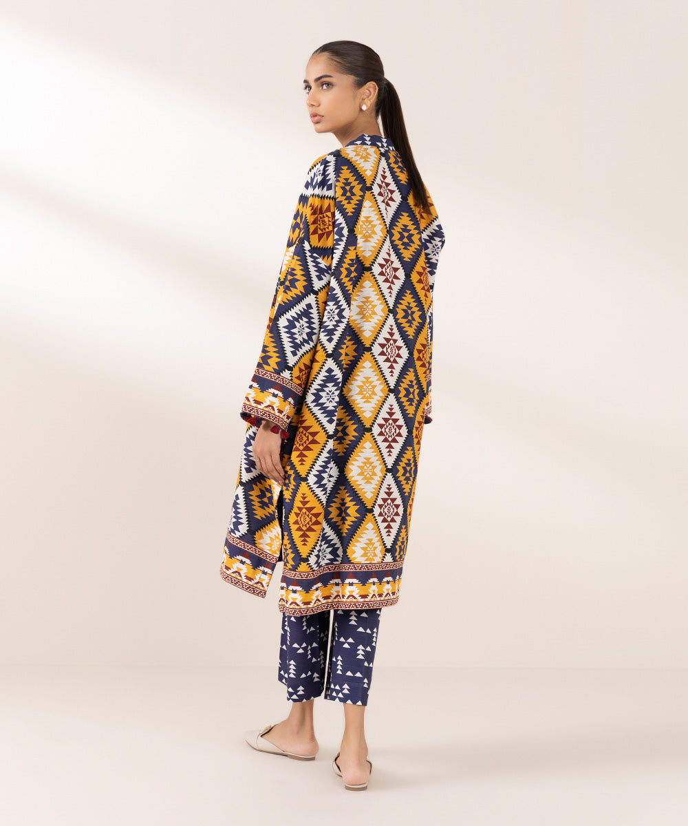 Women's Pret Khaddar Printed Multi Front Open Jacket 