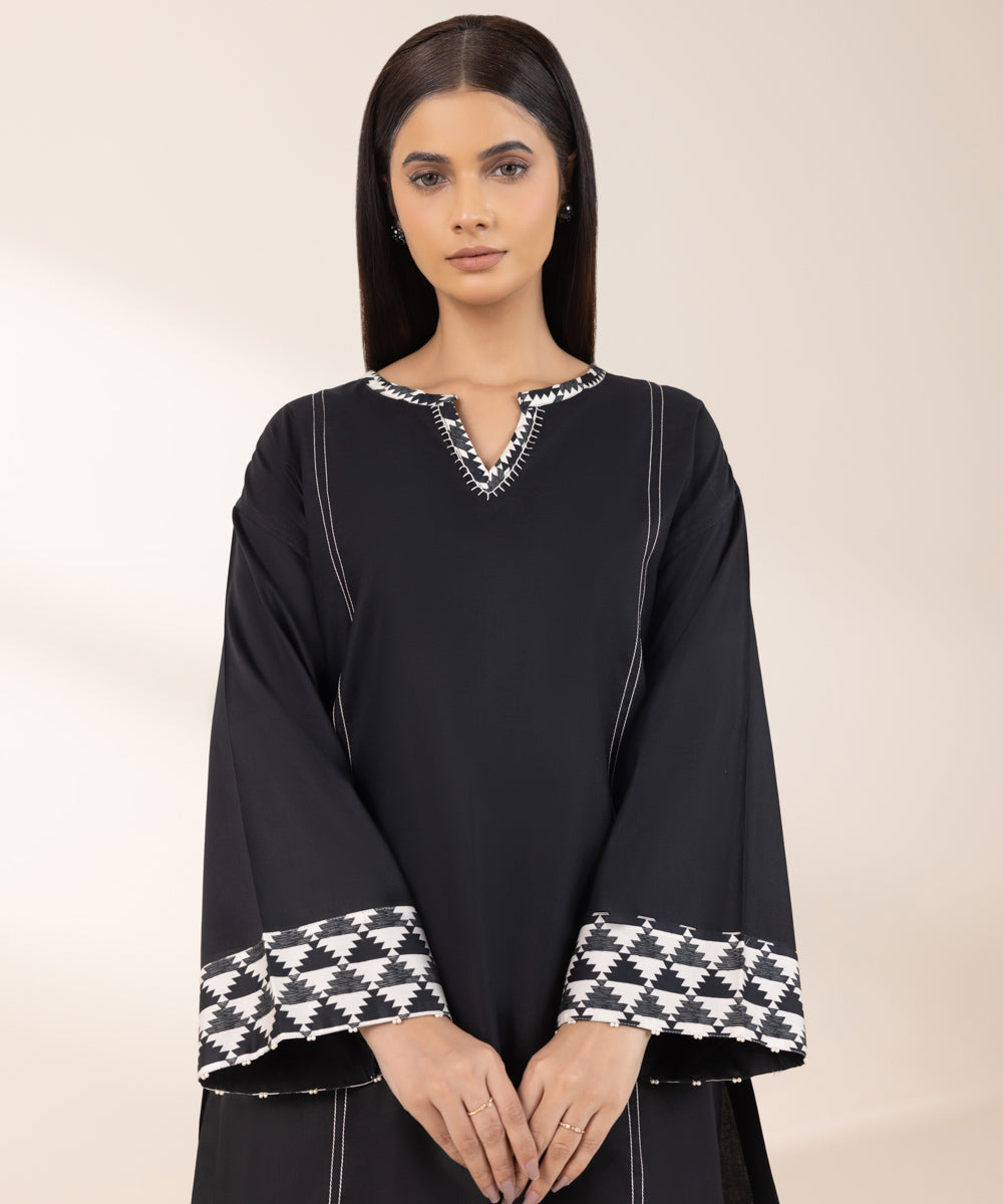 Women's Pret Cotton Satin Solid Black Boxy Shirt