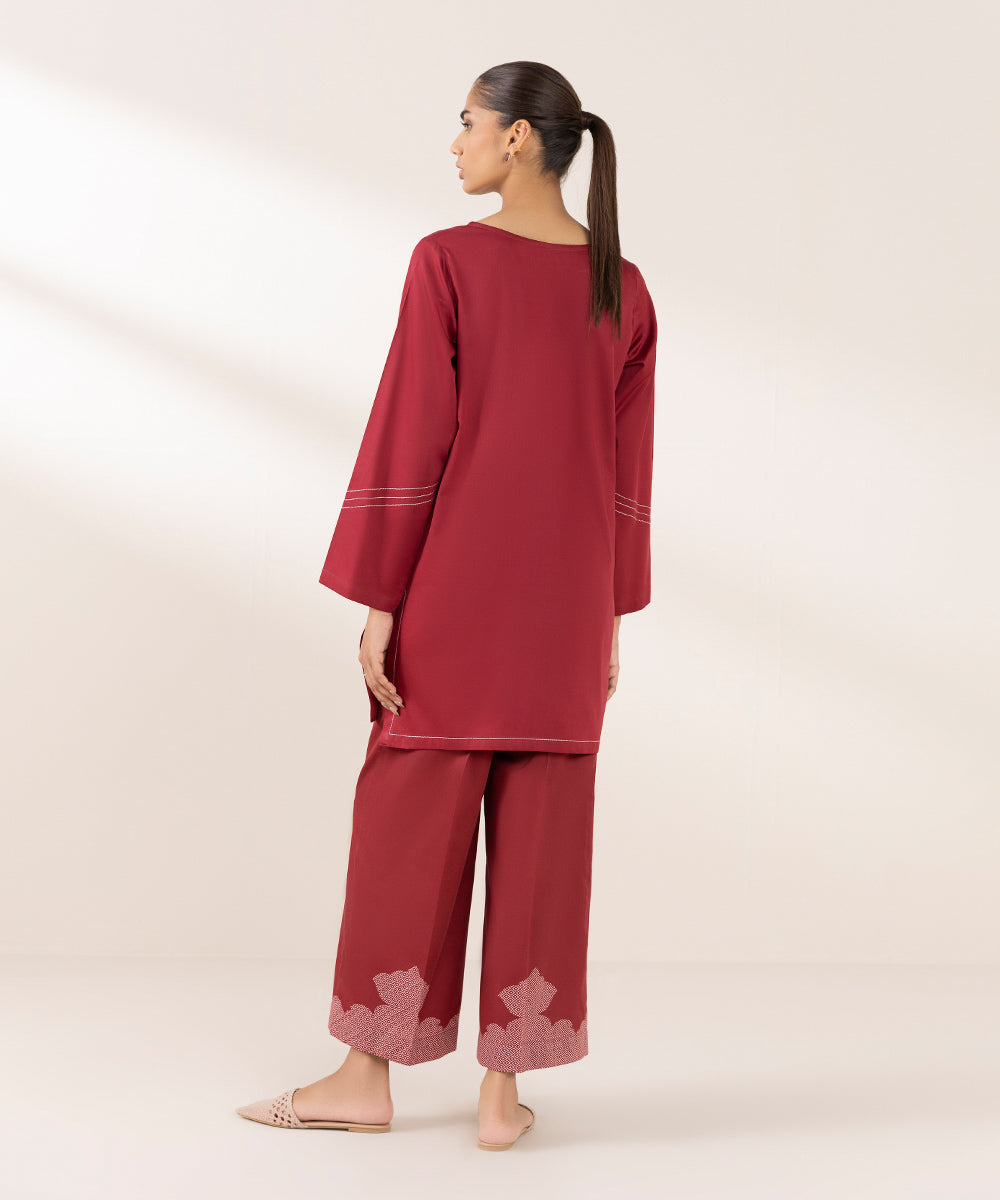 Women's Pret Cotton Satin Solid Red Boxy Shirt