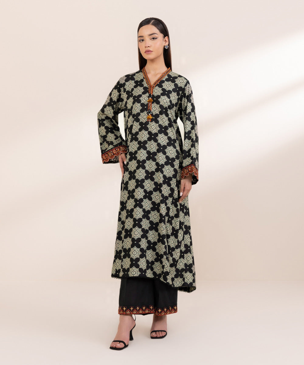 Women's Pret Arabic Lawn Embroidered Black A-Line Shirt