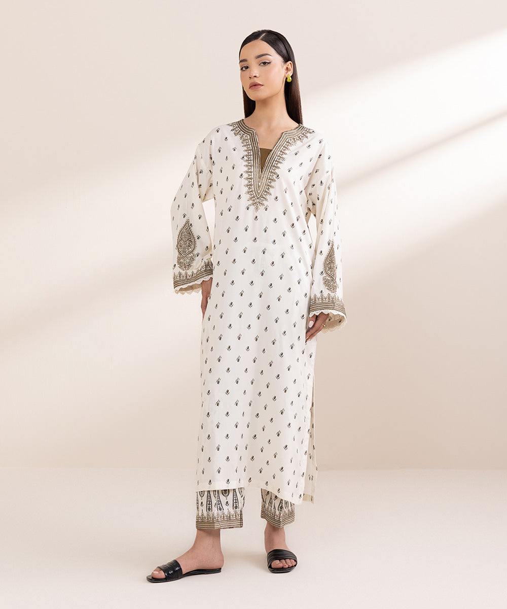 Women's Pret Arabic Lawn Embroidered White Straight Shirt