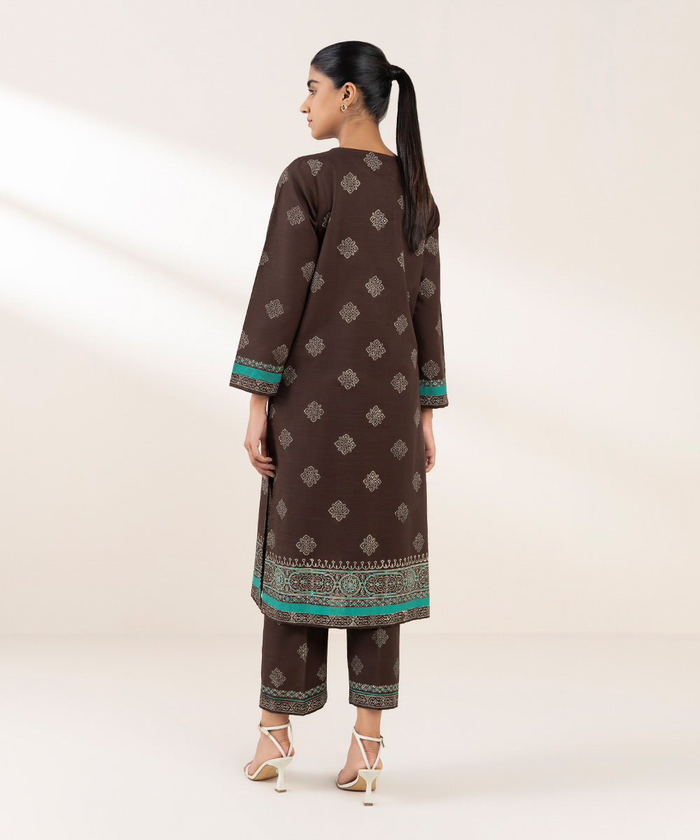 Women's Pret Khaddar Printed Brown A-Line Shirt