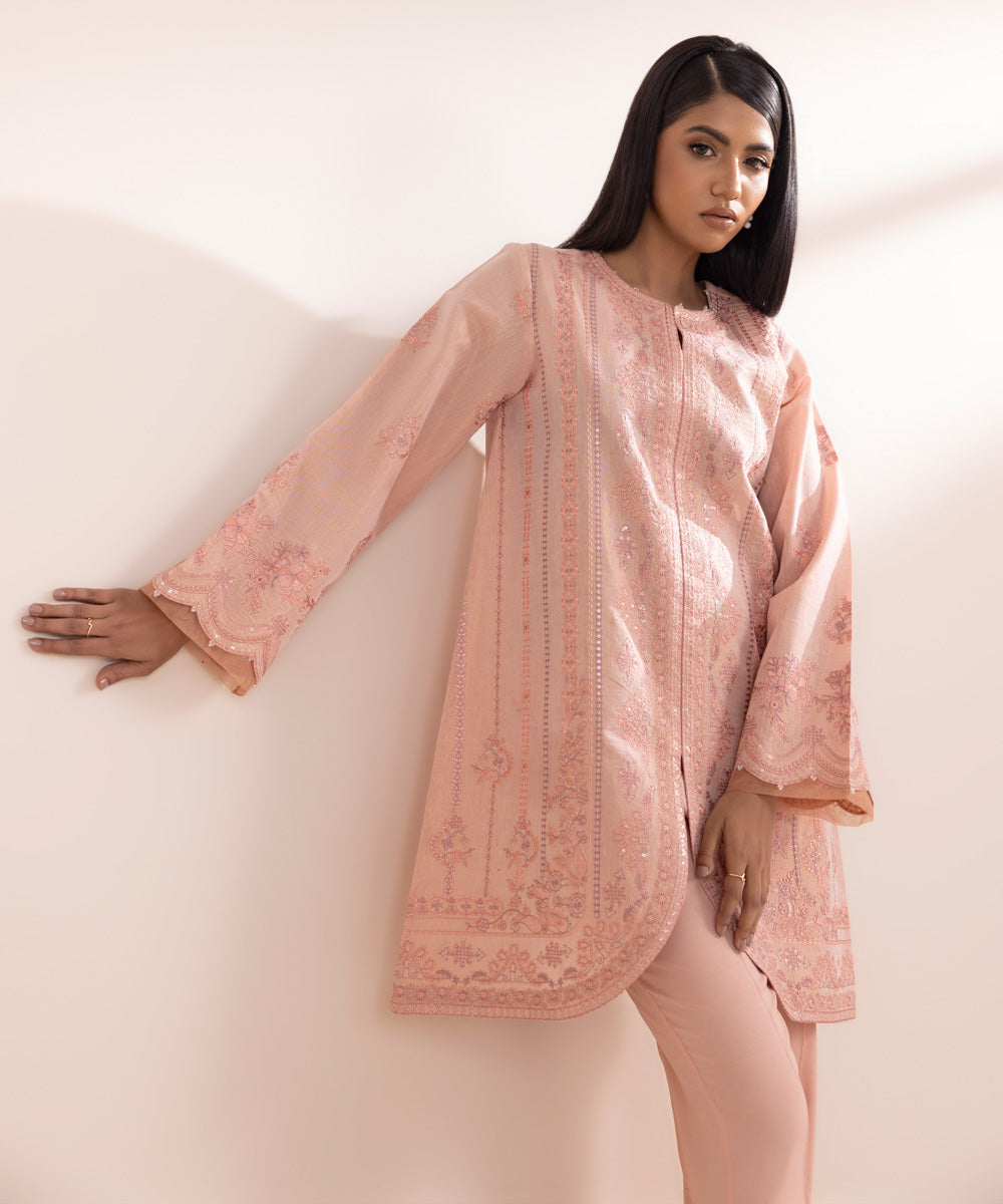 Women's Pret Masoori Embroidered Pink 2 Piece Suit