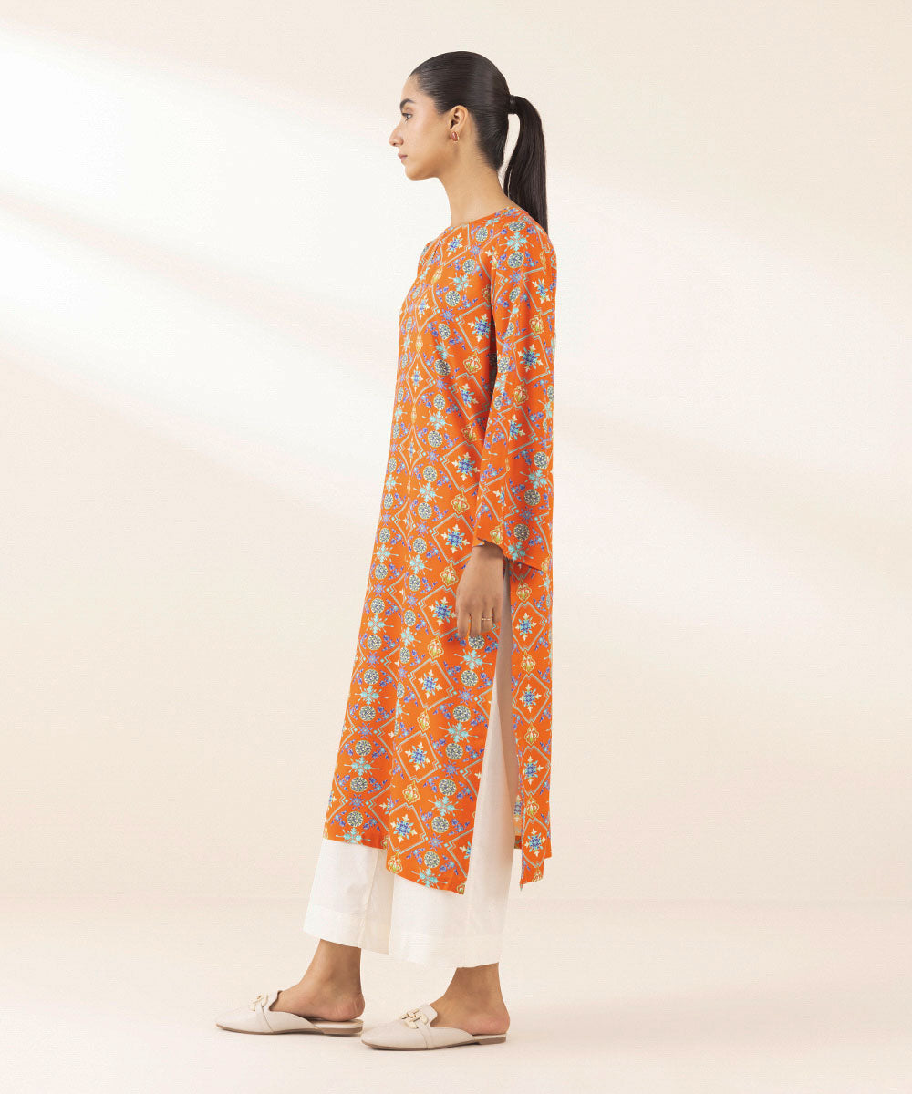 Women's Pret Arabic Lawn Printed Orange A-Line Shirt