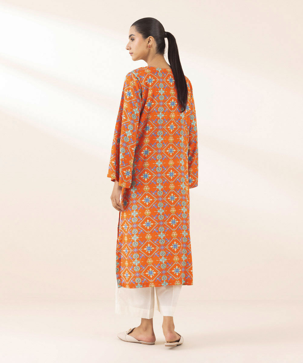 Women's Pret Arabic Lawn Printed Orange A-Line Shirt