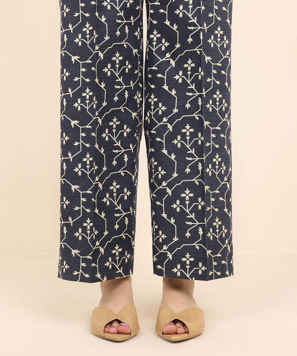 Women's Pret Khaddar Blue Printed Culottes